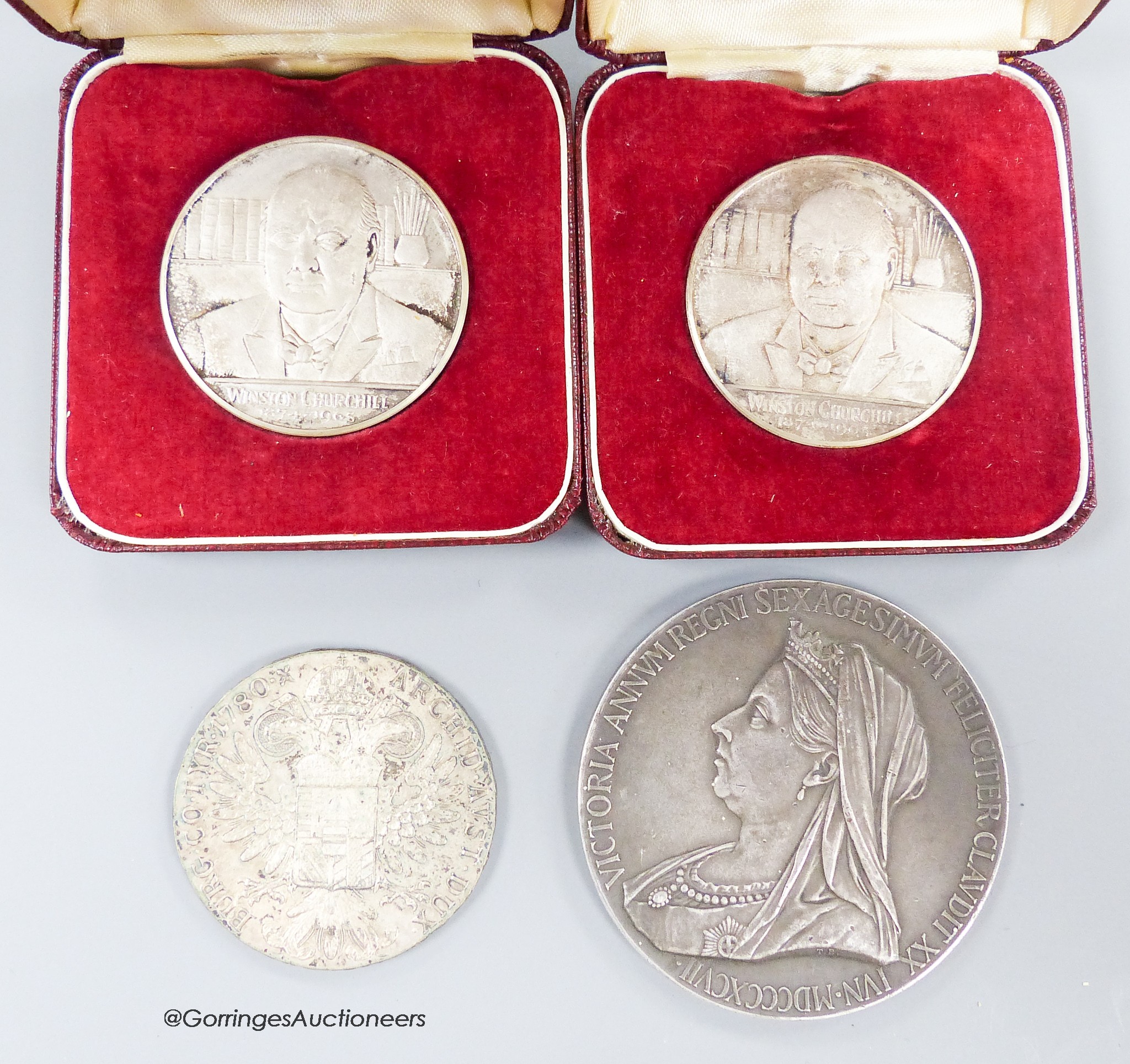 Two Churchill crowns and two silver medals